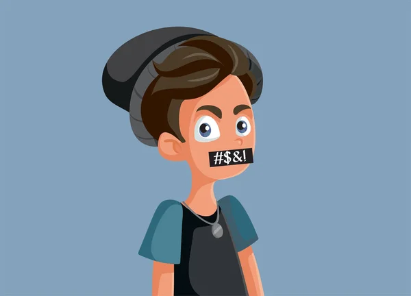 Teen Boy Using Foul Language Swear Words Vector Illustration — Stock Vector