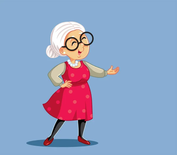 Donna Anziana Sorridente Che Gesto Presentazione — Vettoriale Stock