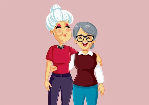 Senior Ladies Being Best Friends Vector Cartoon Illustration — Vector de stoc