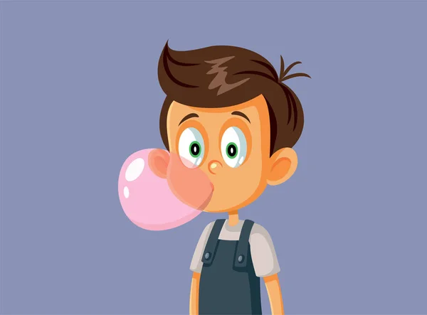 Little Boy Chewing Bubble Gum Vector Illustration — Stock Vector