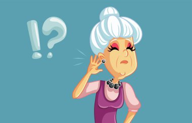 Yaşlı Kadın İşitme Sorunları Vektör İllüstrasyonu