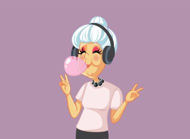 Havalı Büyükanne Sakız Çiğniyor Müzik dinliyor