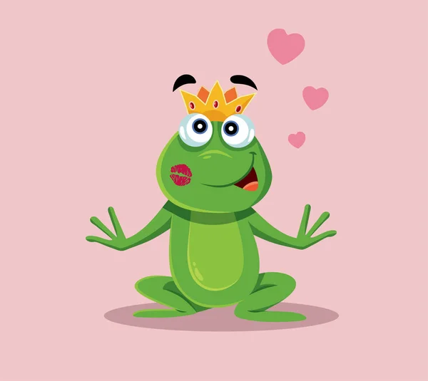 Prince Frog Receiving True Love Kiss Vector Cartoon — Stok Vektör