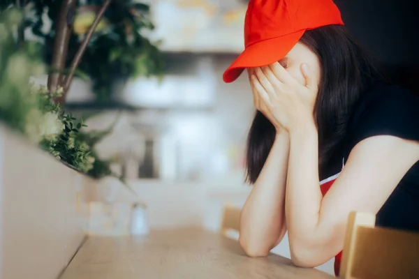 Sad Exhausted Fast Food Worker Suffering Burnout — 스톡 사진