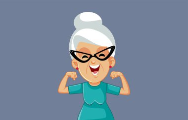 Happy Cheerful Strong Grandma Vector Cartoon Illustration