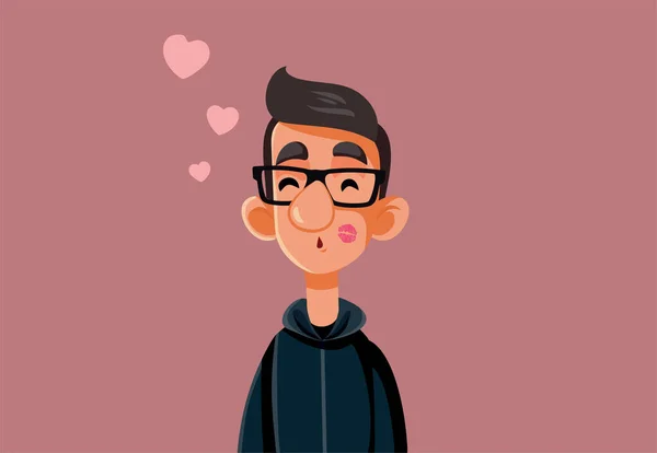 Young Man Receiving Kiss Feeling Love — Vector de stock