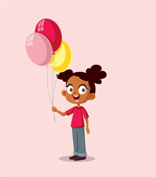 Menina Africano Feliz Segurando Balões Vector Ilustração — Vetor de Stock