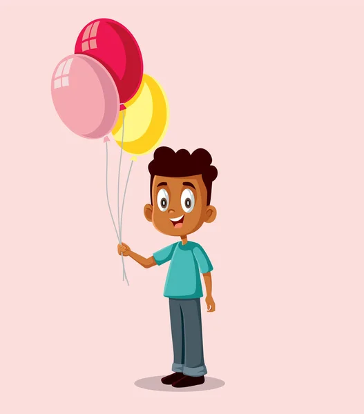 Happy African Boy Holding Globos Vector Ilustración — Archivo Imágenes Vectoriales