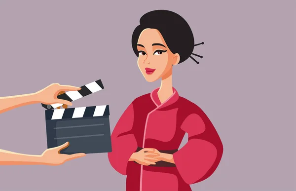 Asian Woman Filming Historical Drama Vector Illustration — 스톡 벡터