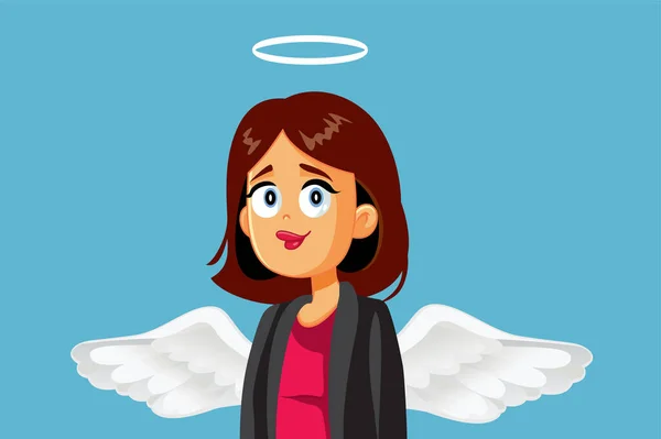 Angel Businesswoman Mit Halo Und Wings Vector Cartoon Illustration — Stockvektor