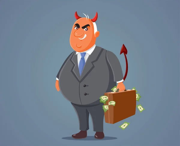 Evil Devilish Businessman Holding Briefcase Money — Stock Vector
