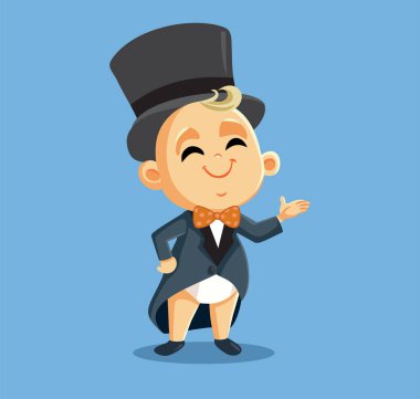 Şık Smokin Giyen Bebek Vektör Çizgi Filmi Çizimi