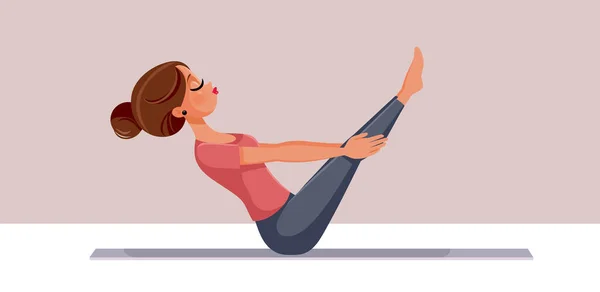 Femme Yoga Bateau Pose Illustration Vectorielle Bande Dessinée — Image vectorielle