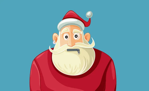 Secret Santa Having Zipped Mouth Vector Cartoon — Stock Vector