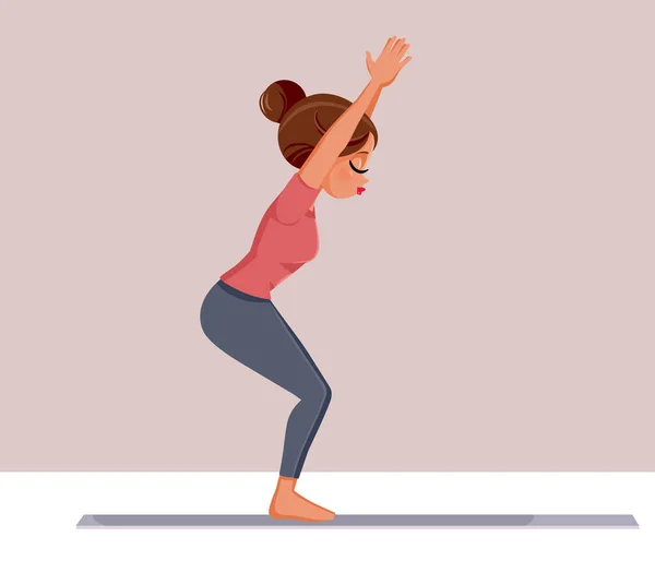 Inggris Yoga Woman Chair Pose Vector Cartoon Illustration - Stok Vektor