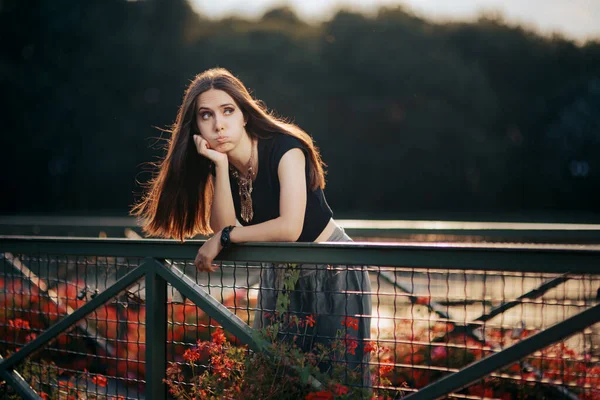 Sad Woman Waiting Bridge Stood Her Date — Stock Photo, Image