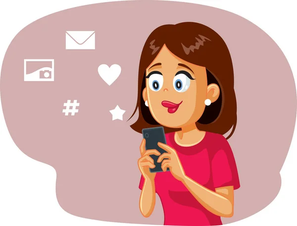 Mujer Usando Smartphone Para Redes Sociales — Vector de stock