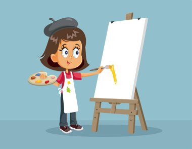 Easel Vektör Çiziminde Resim Yapan Kadın Sanat Öğrencisi