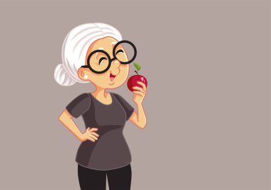 Sağlıklı Büyükbaba Elma Vektörü İllüstrasyonu Yiyor