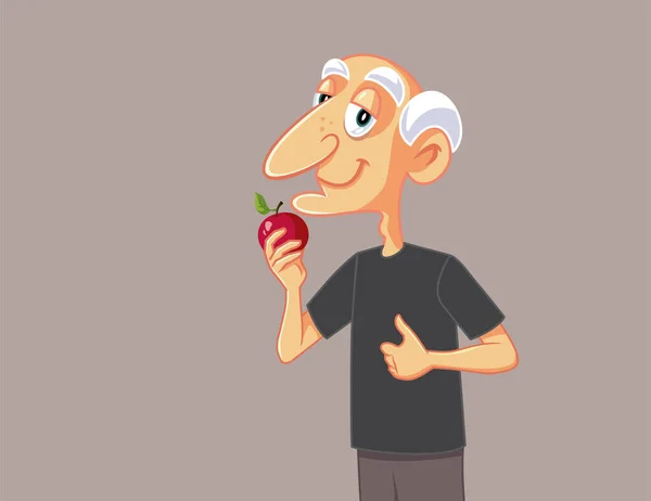 Abuelo Sano Comiendo Vector Apple Ilustración — Archivo Imágenes Vectoriales