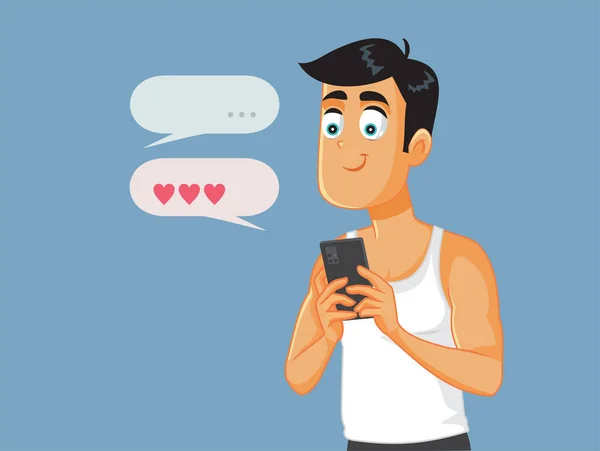 Young Man Exchanging Love Messages Vector Cartoon — Stock Vector