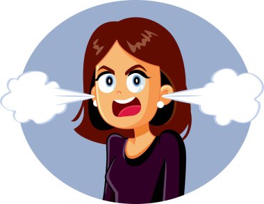 Kulaklarından dumanlar çıkan kızgın kadın.