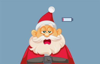 Tükenmiş Noel Baba Esneme Vektörü Çizgi Filmi İllüstrasyonu