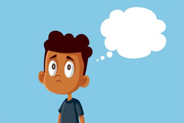 Sad African Boy with Thinking Bubble Vector Illustration