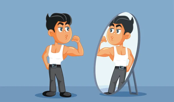 Narcissistic Man Checking Himself Mirror Vector Cartoon — Archivo Imágenes Vectoriales