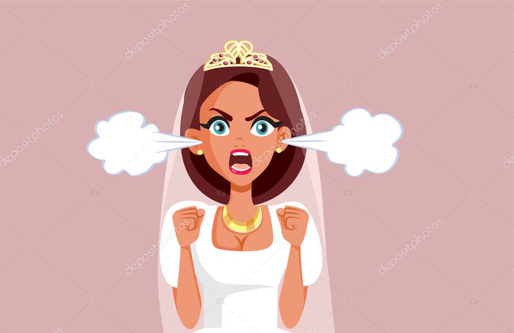 Funny Angry Bride Screaming Vector Cartoon Illustration