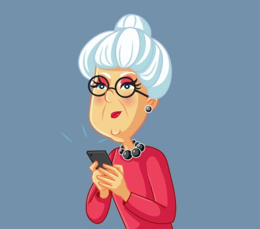 Akıllı Telefon Vektörü Çizgi Filmi Tutan Yaşlı Kadın ÜzgünName