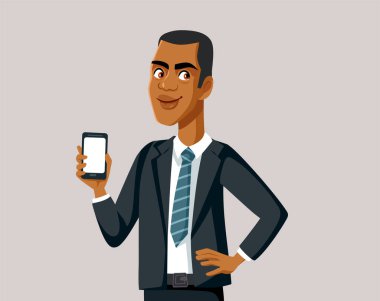 Afrikalı İşadamı Akıllı Telefon Vektör İllüstrasyonunu Tutuyor