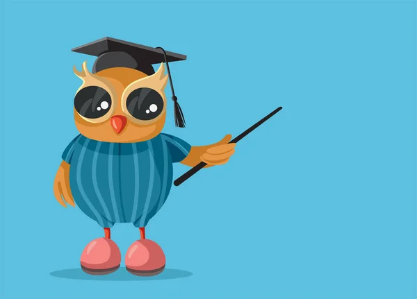 Smart Owl Pointer Graduation Hat Vector Cartoon — Stock Vector