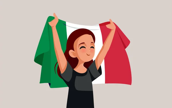 Italienska Kvinna Innehav National Flagga Vektor Tecknad — Stock vektor