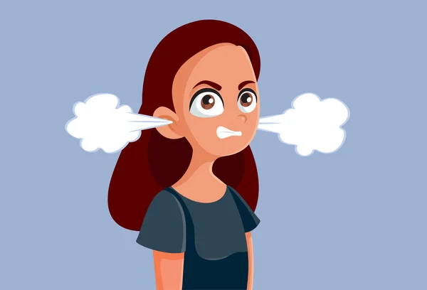 Rozzlobený Dospívající Dívka Vektor Karikatura Ilustrace — Stockový vektor