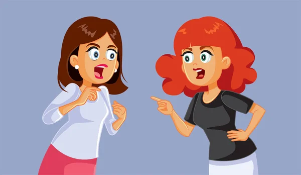 Mujeres Amigas Peleando Acusándose Unas Otras — Vector de stock