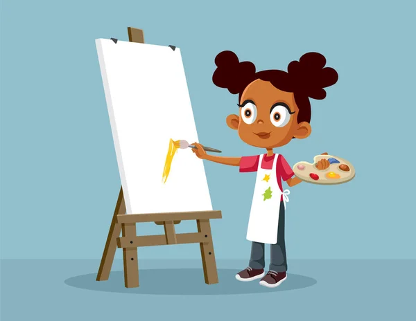 Kleine Afrikanische Schulmädchen Malen Vektor Cartoon — Stockvektor