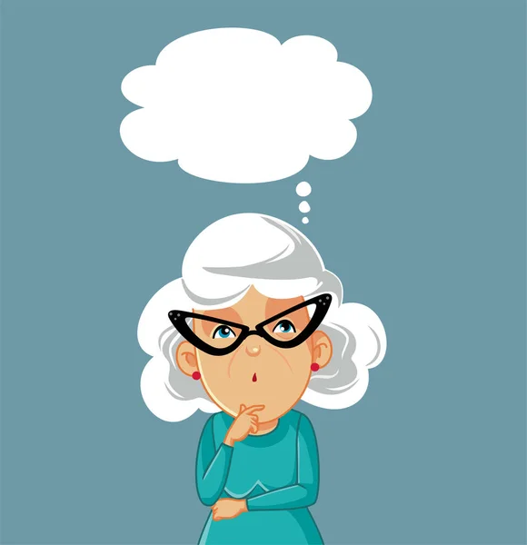 Senior Woman Thinking Wondering Vector Cartoon — Stock Vector