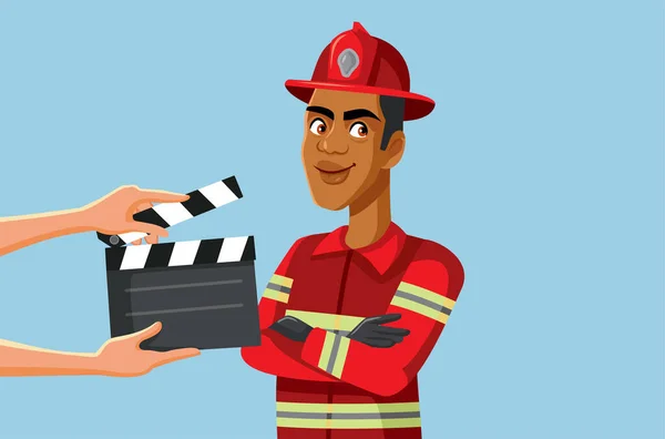 Production Team Filming Firefighters Show Vector Illustration — Stock Vector