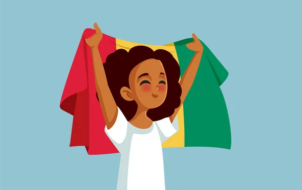 Guinean Girl Holding National Flag Vector Cartoon — Stock Vector