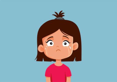 Üzgün küçük kız vektör çizgi film karakteri çizimi