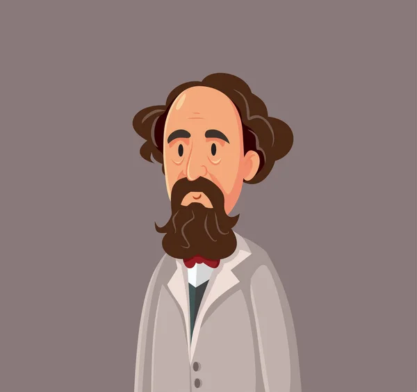 Charles Dickens Vector Cartoon Illustration — 스톡 벡터