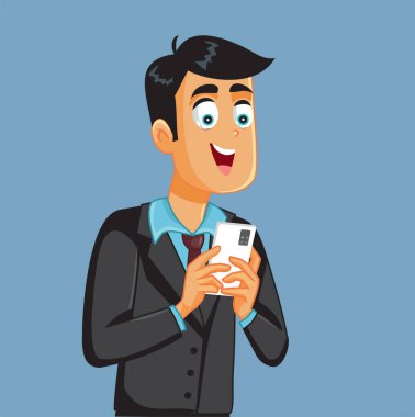 Telefon Vektörü İllüstrasyonunu Kullanırken Mutlu İşadamları
