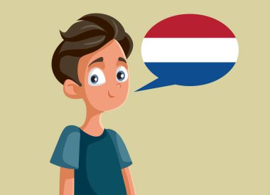 Hollandaca Konuşan Genç Çocuk Dil Vektörü Karikatürü