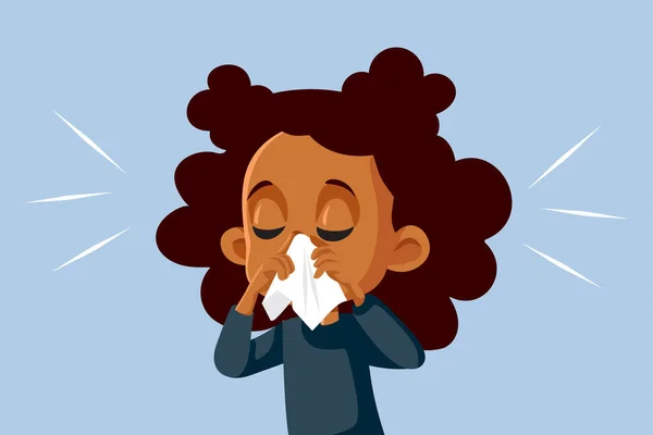 Girl Runny Nose Feeling Unwell Vector Cartoon — Stock Vector