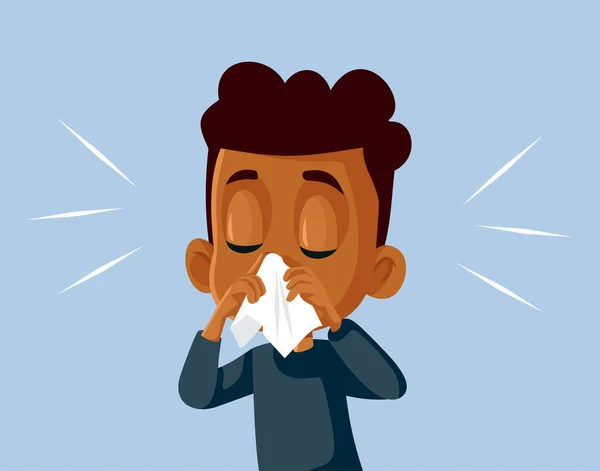 与流鼻涕感不适的男孩病媒卡通 — 图库矢量图片