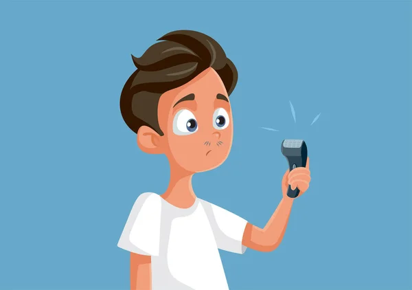 Niño Adolescente Sosteniendo Una Maquinilla Afeitar Eléctrica Vector Ilustración — Vector de stock