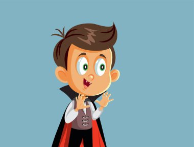 Cadılar Bayramı Vampiri Kostümü Giyen Küçük Çocuk Çizgi Filmi