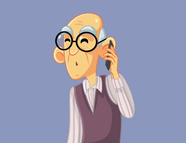 Sorprendido Abuelo Hablando Teléfono Vector Dibujos Animados — Vector de stock
