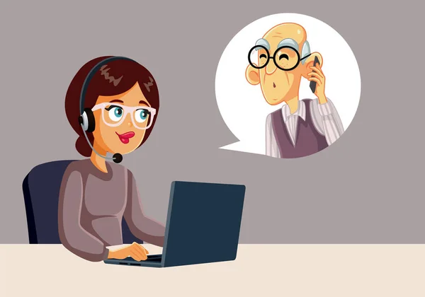 Call Center Empregado Conversando Com Vetor Cliente Sênior Cartoon — Vetor de Stock